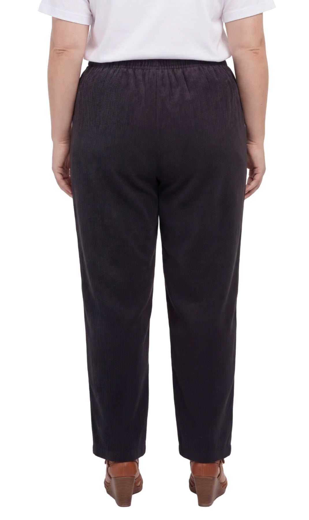 Womens Pull On Fine Wale Corduroy Pants with soft-covered elastic waist