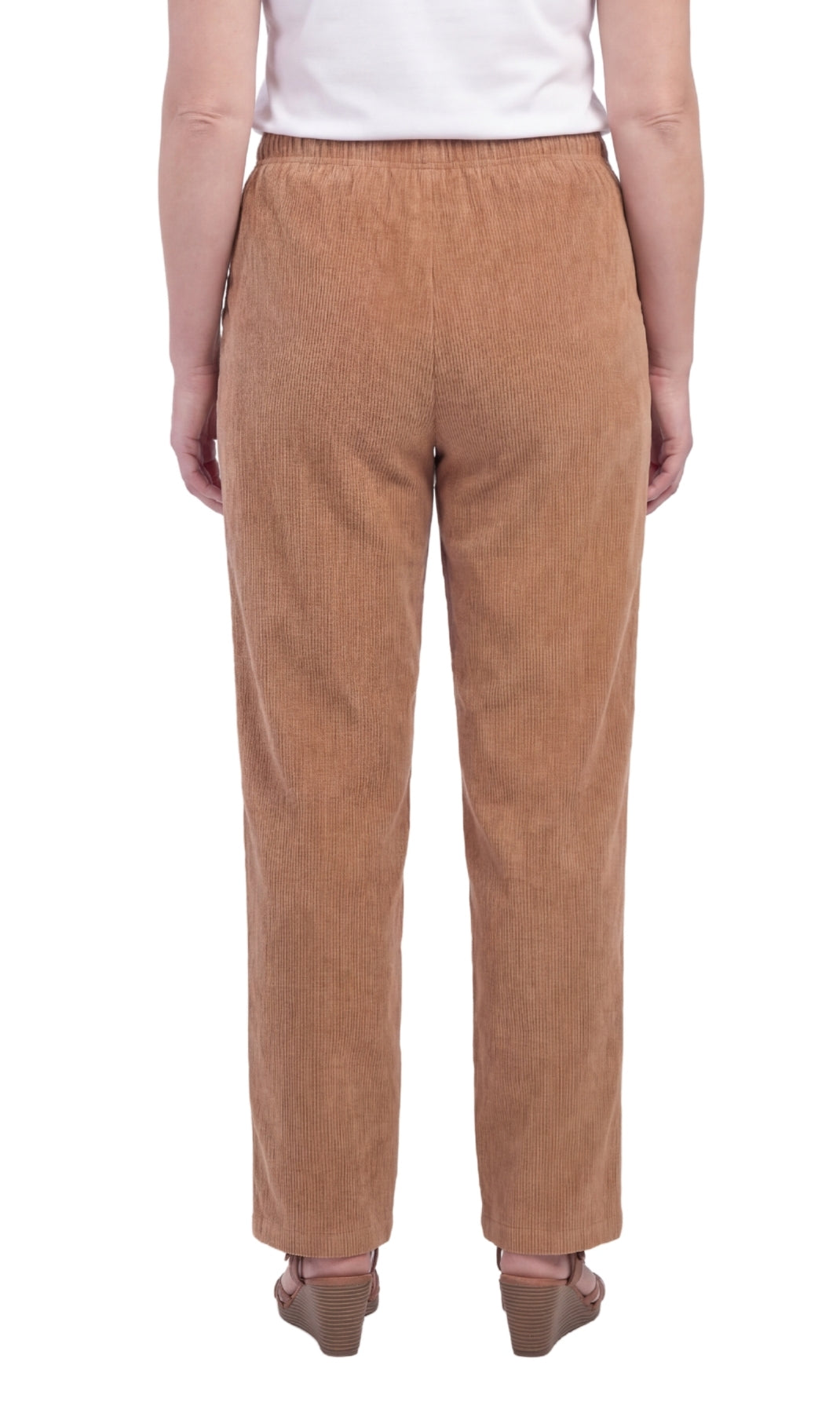 Womens Pull On Fine Wale Corduroy Pants with soft-covered elastic waist