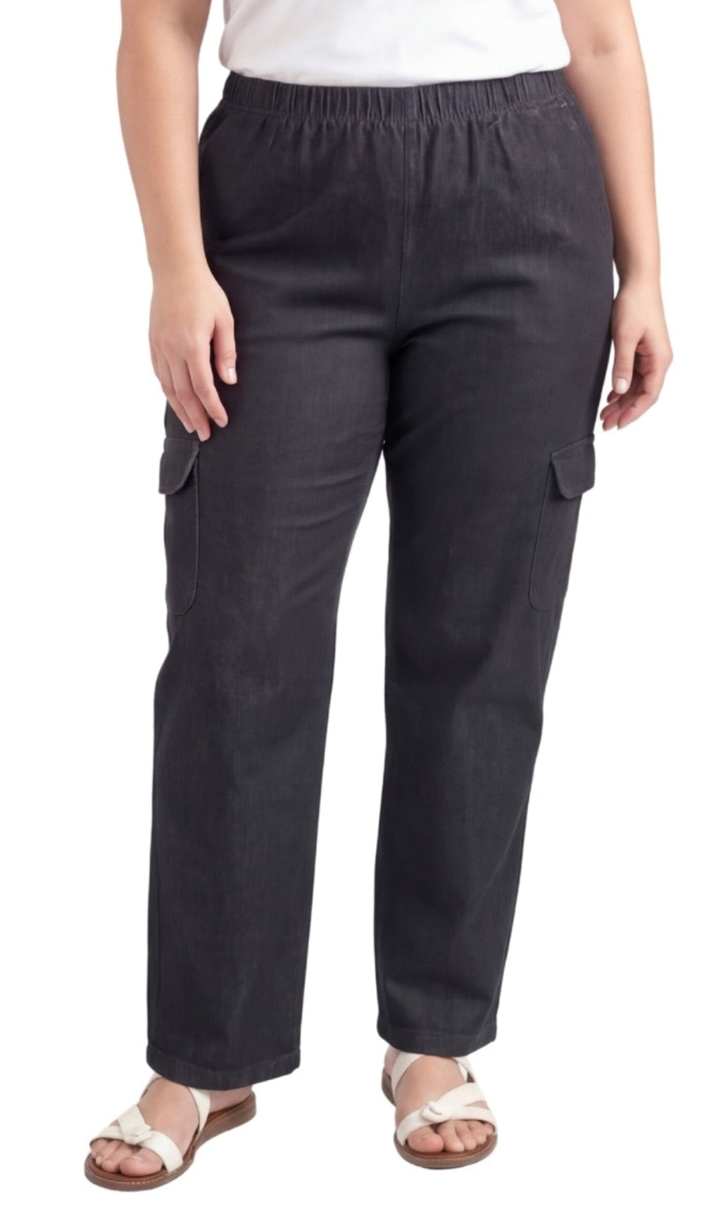 Women's Lightweight Elastic Stretch Waist Casual Denim Pull-on Cargo Pants