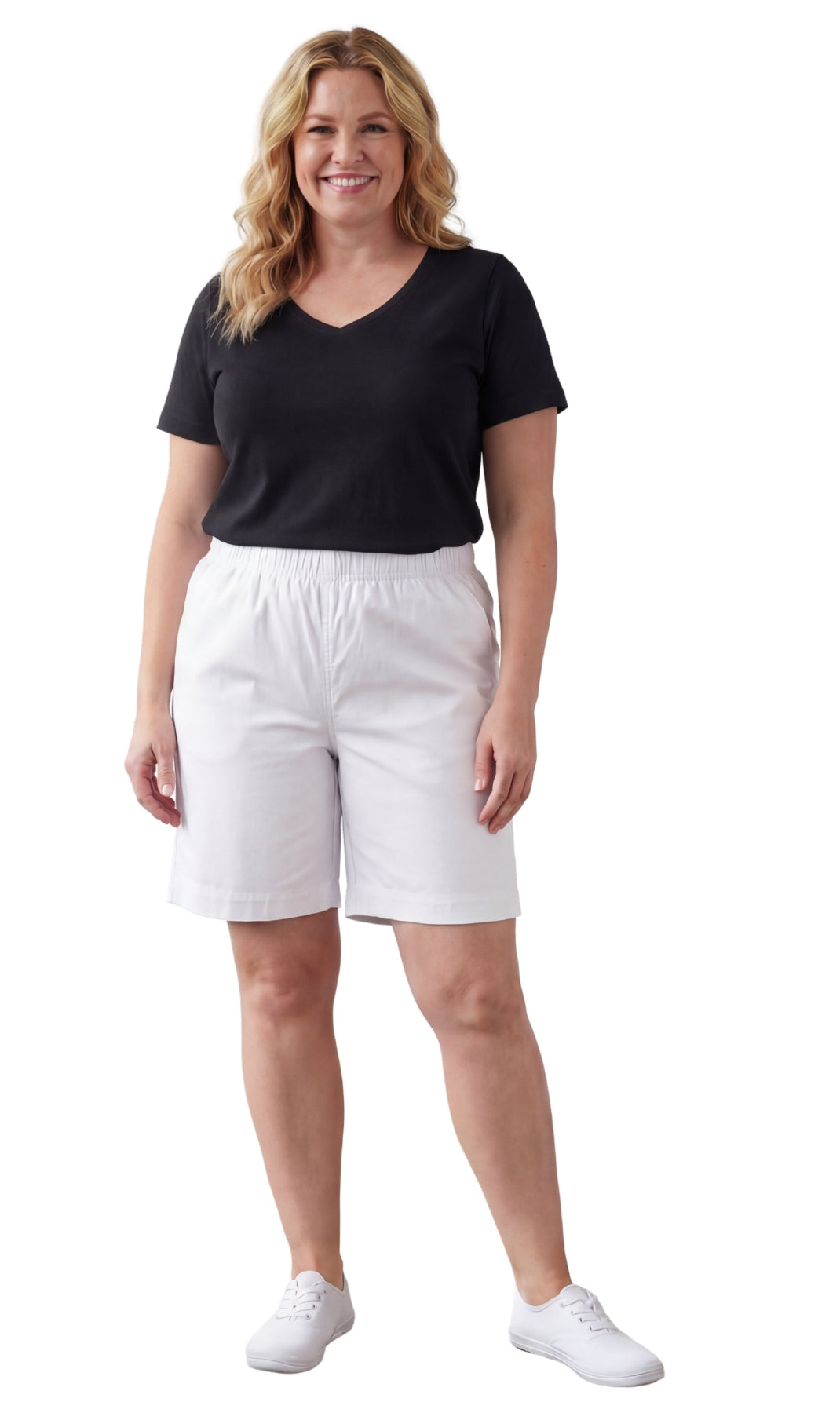 Women's Pull On Denim & Twill Shorts with stretch waist - No zipper or buttons