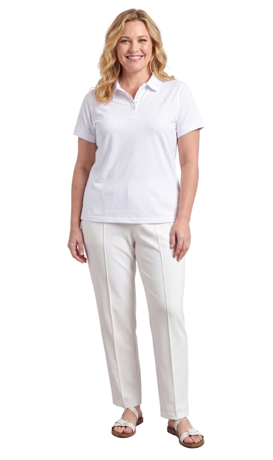 Women's Short Sleeve Pique Knit Polo Shirt in Relaxed Fit Pocketless Jersey