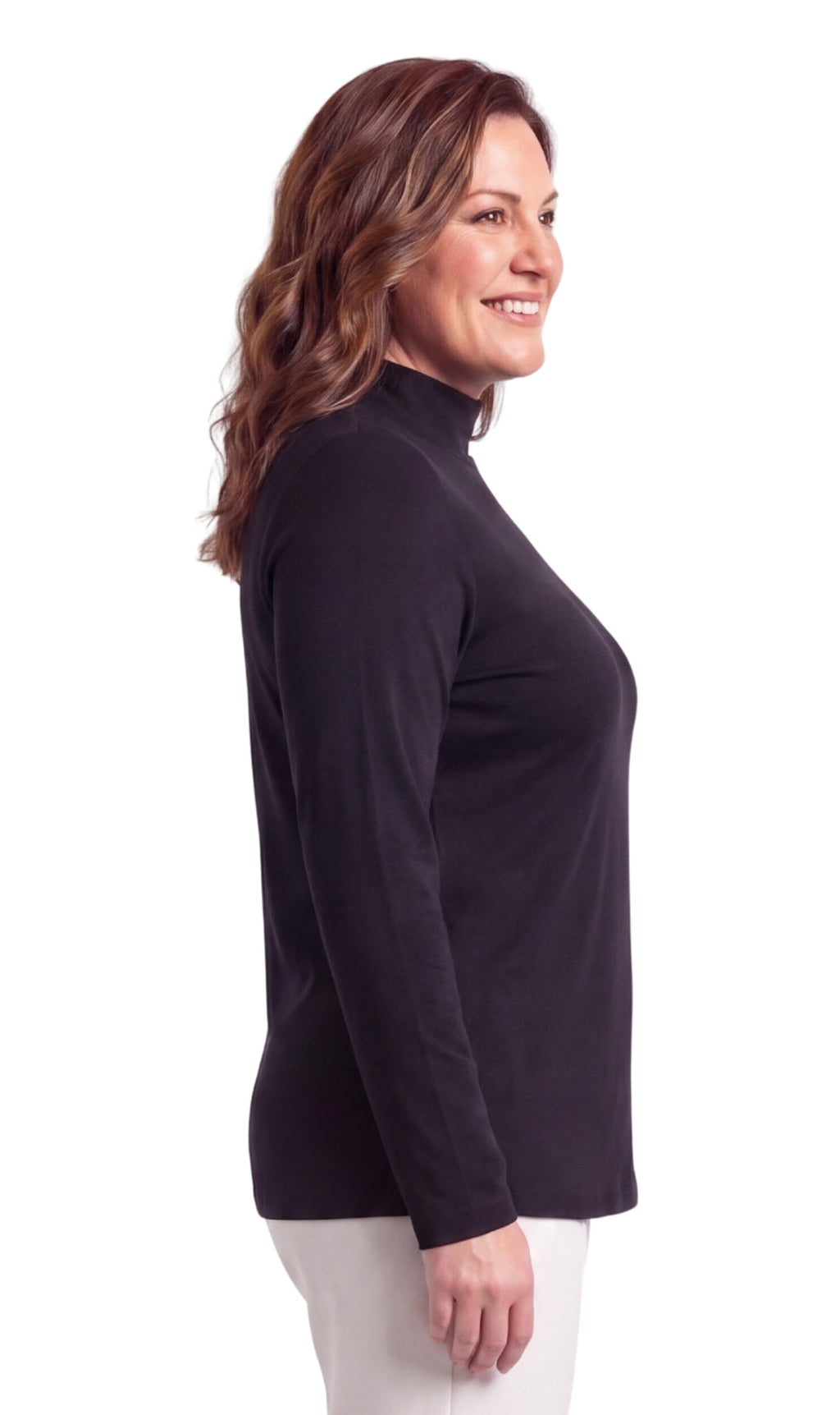 Women's Long Sleeve Cotton Blend Mock Neck Top - An All-Season Essential