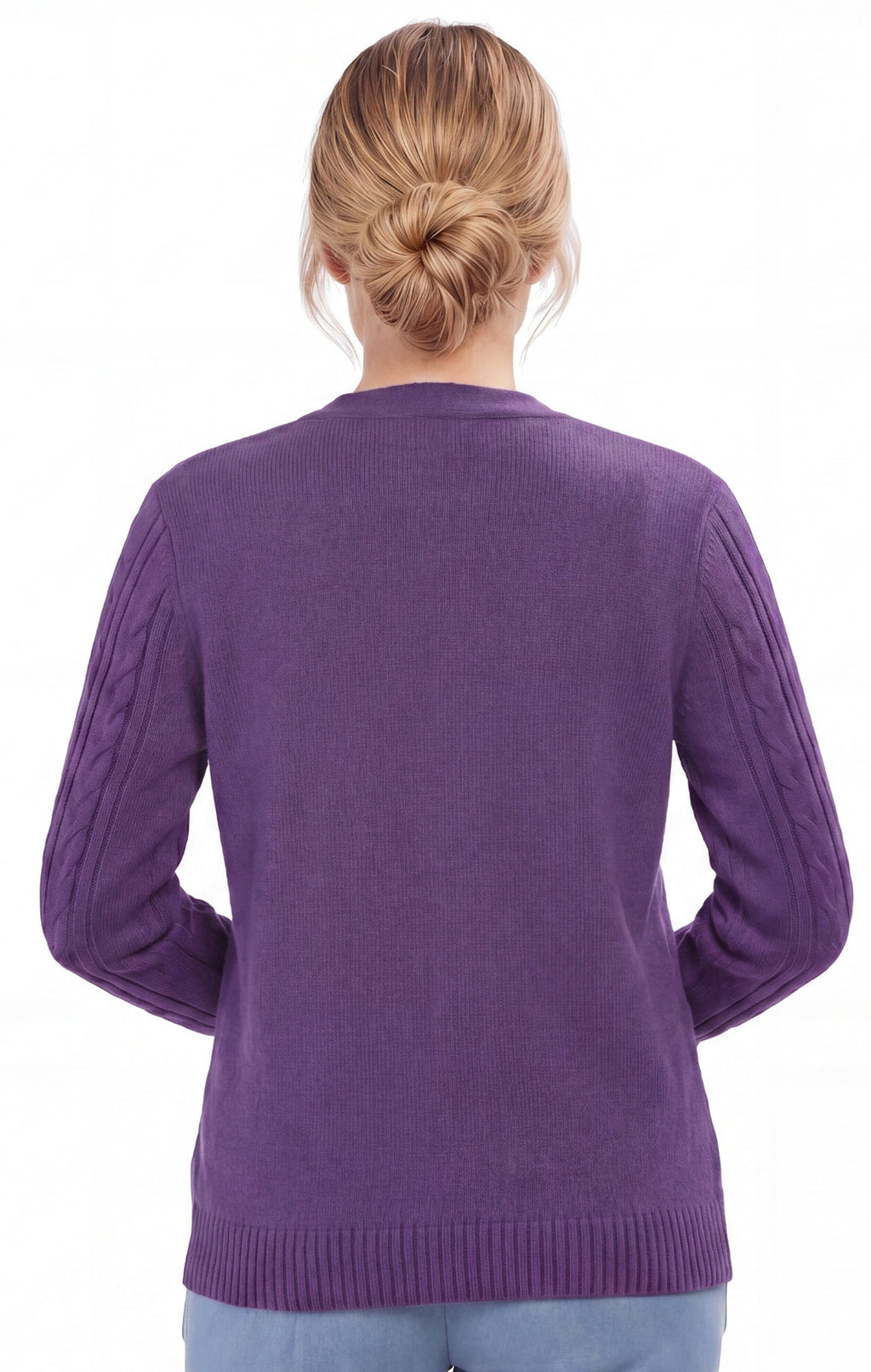 Women's Classic Button Front Cable Knit Cardigan in Soft Acryllic