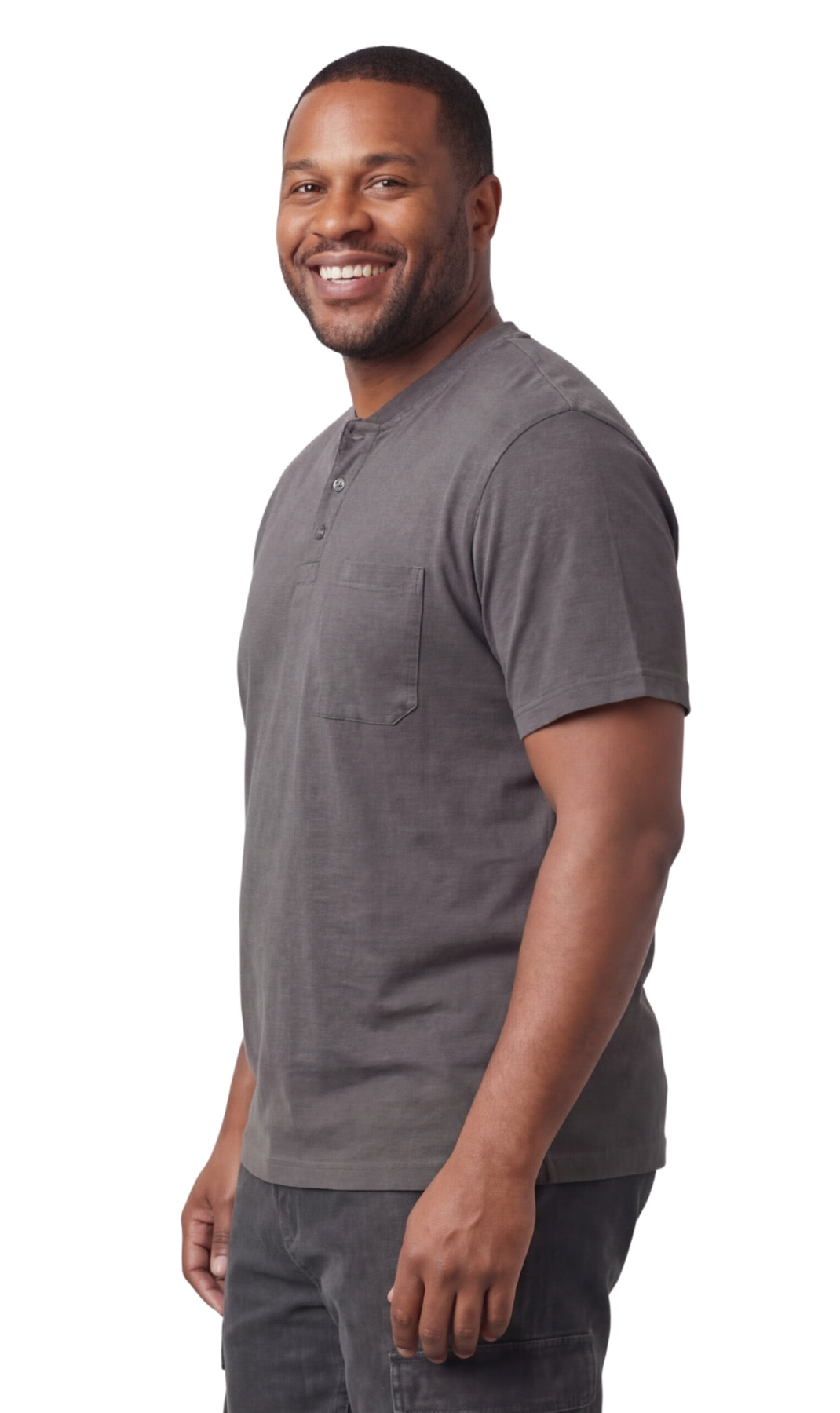 Men's Short Sleeve Henley Relaxed Fit Shirt with Pocket