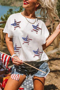 Black Sequined American Flag Star Graphic T Shirt