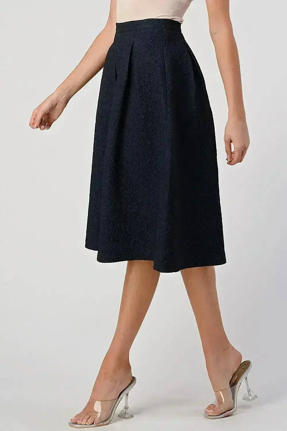 Pleated A-Line Midi Skirt - Textured Puffy Style | Femstylo