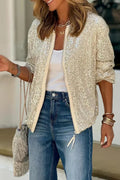 Apricot Sequin Zipper Jacket – Subtle Sparkle | Femstylo