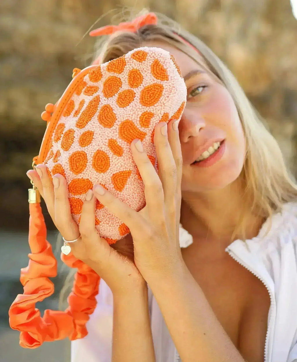 ARNOLDI PEACHPUFF Hand-beaded Clutch Bag In Orange & Peach