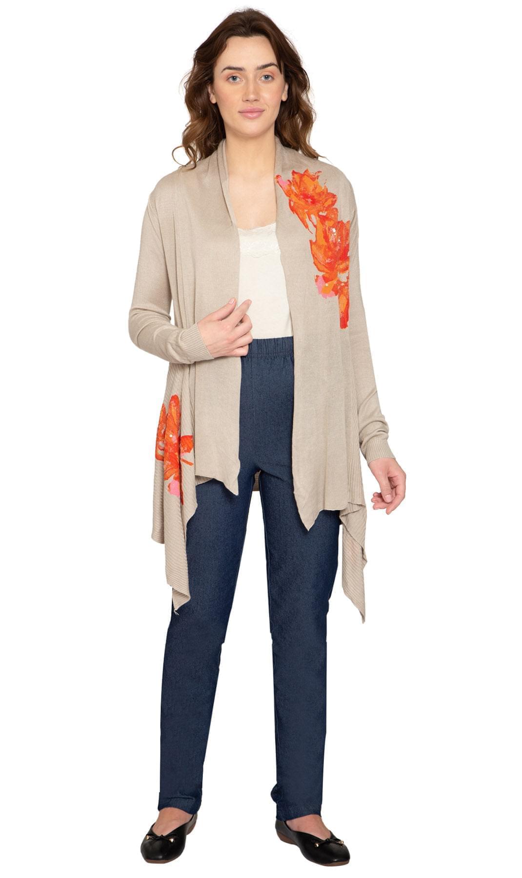 Women's Floral Embellished Open Long Cardigan