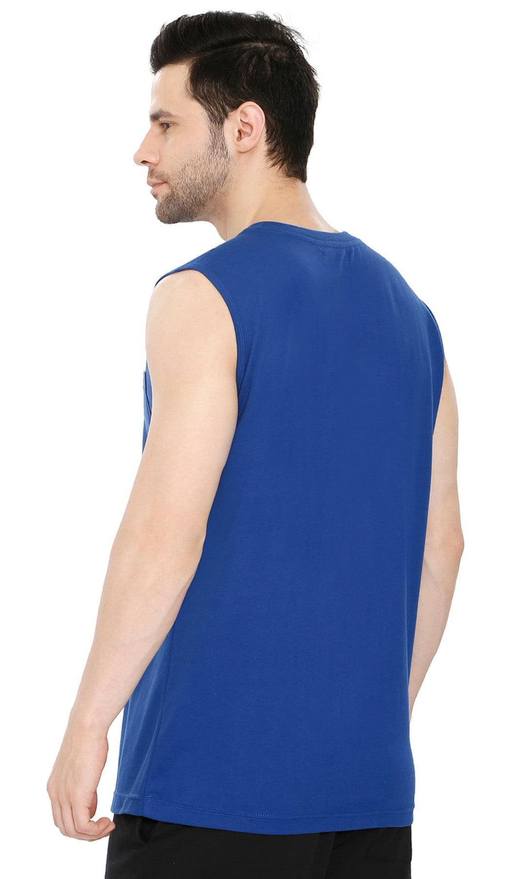Men’s Sleeveless Crew Neck T-Shirt – Regular Fit, Heavier Cotton Blend Jersey with Chest Pocket