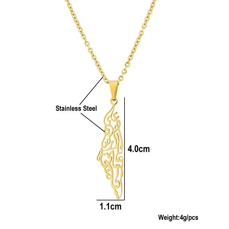 Palestine Map Necklace - Stainless Steel Pendant - Hypoallergenic & Dainty