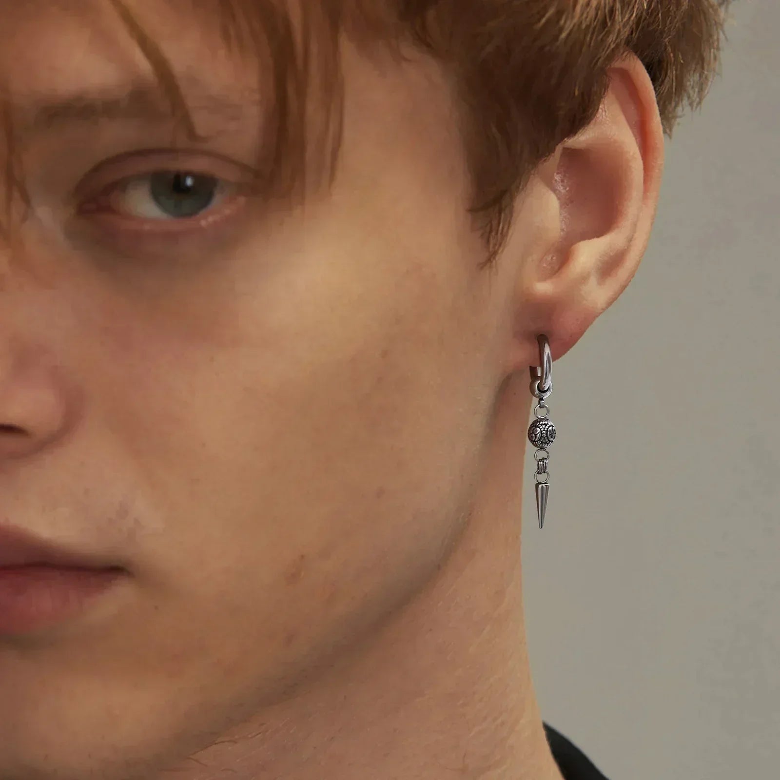 Punk Men's Huggies Earrings,Vintage Long Chain Stainless Steel Ear Drop,Stylish Cross Earring Gift