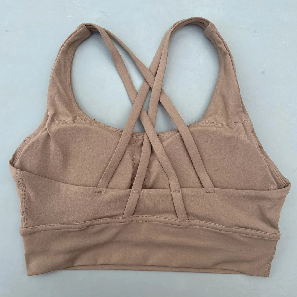 Solid Color Women Cross  Fitness sport Bra soft high strength Tight Top Comprehensive Training Gym Yoga Underwear With Chest Pad